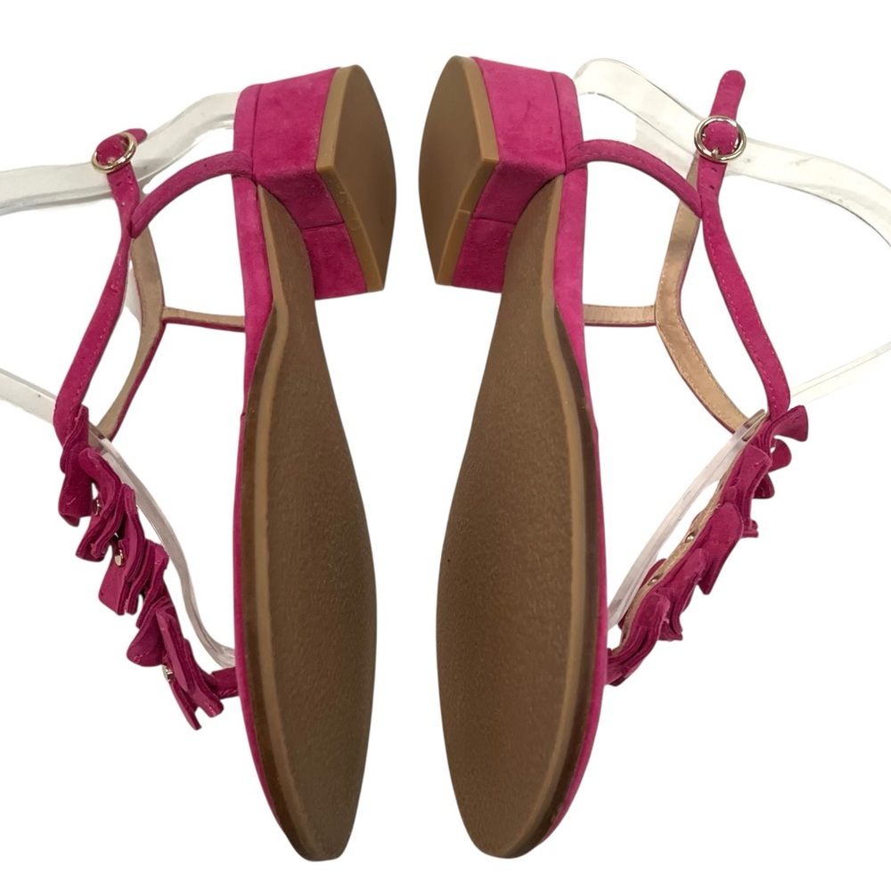 Jack Rogers Fuchsia Pink Suede Block Heel Floral T Strap Sandals Women’s 7.5 - Picture 11 of 14